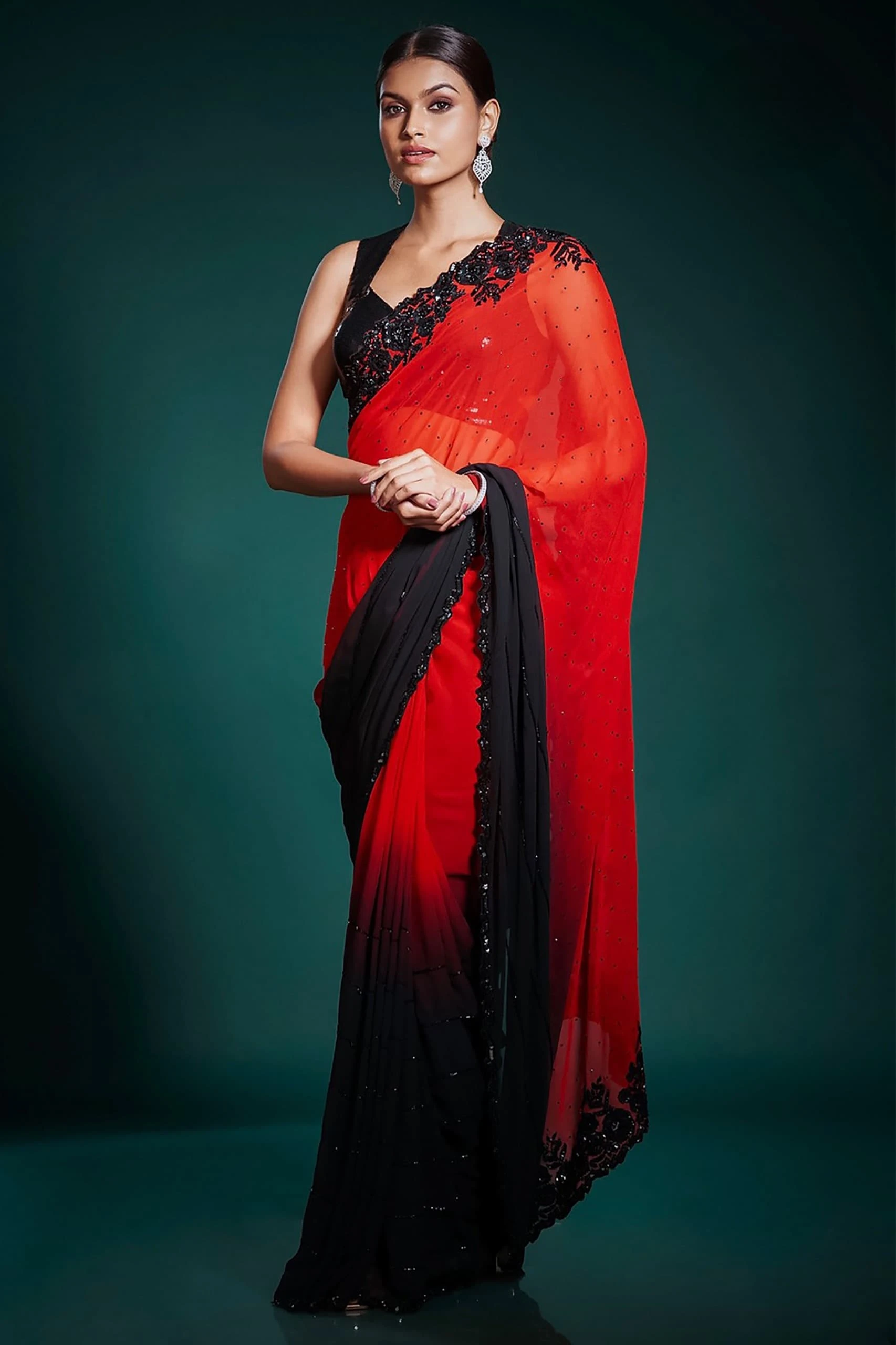 Vardan Ethnic Red & Black Saree Georgette Peding Wholesale Fancy Saree — Wholesale Sarees, MPA wholesale from Surat - Gallery Image 3